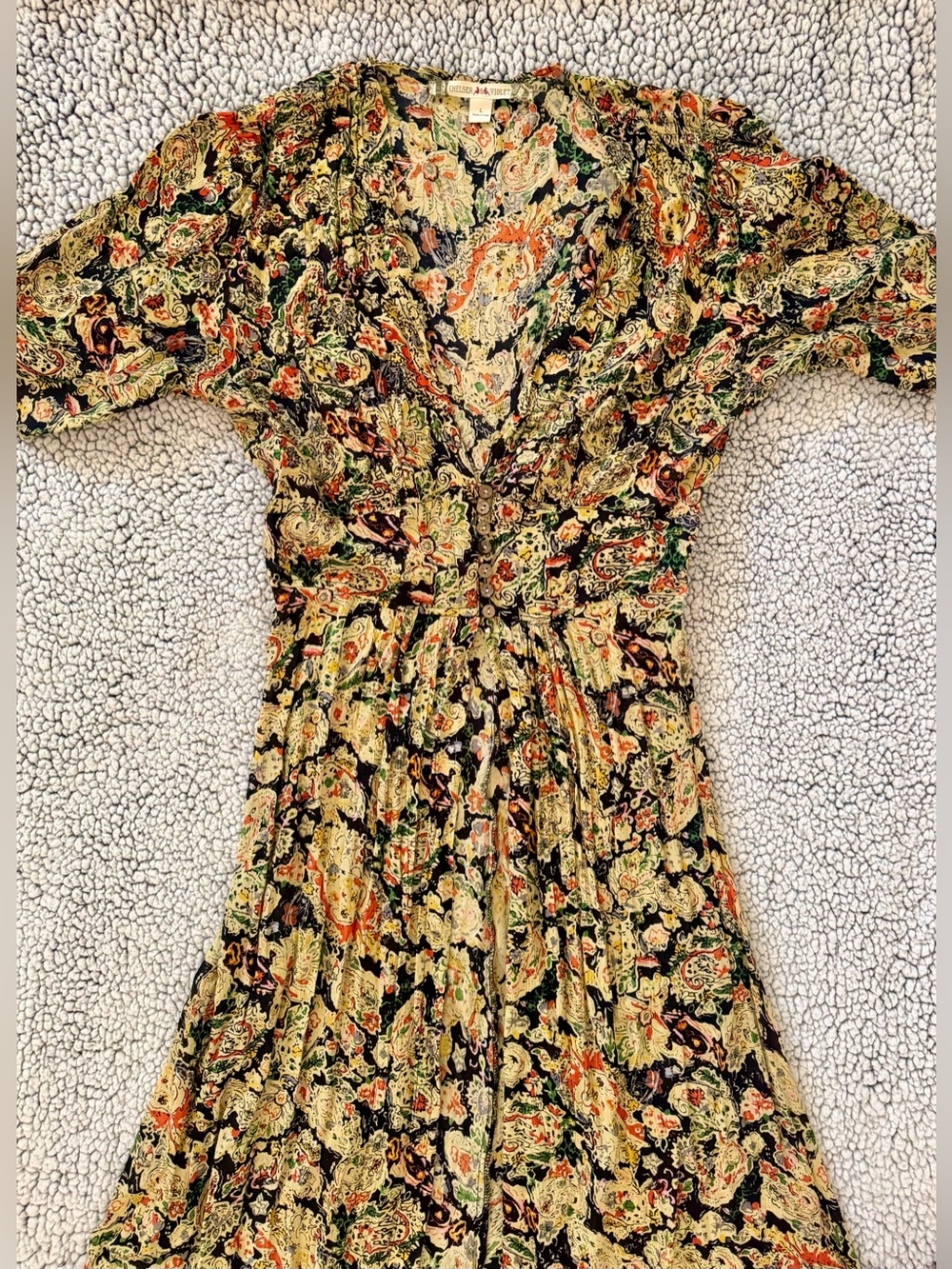 Chelsea & Violet Black Floral Wrap Maxi Dress with Cream and Orange Accents - Picture 2 of 10